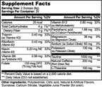 Supplement Facts panel for Energy Powder (Yuzu Flavor), listing serving size, servings per container and the full ingredient list