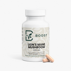 Lion's Mane Mushroom bottle with a few capsules beside it