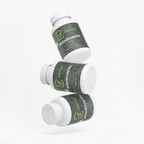 Several Mushroom Complex 10 X bottles stacked at angles on a plain background