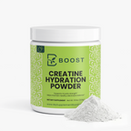 Creatine Hydration Powder tub beside a mound of the loose powder