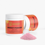 Energy Powder (Fruit Punch) tub tipped open with the powder spilling out