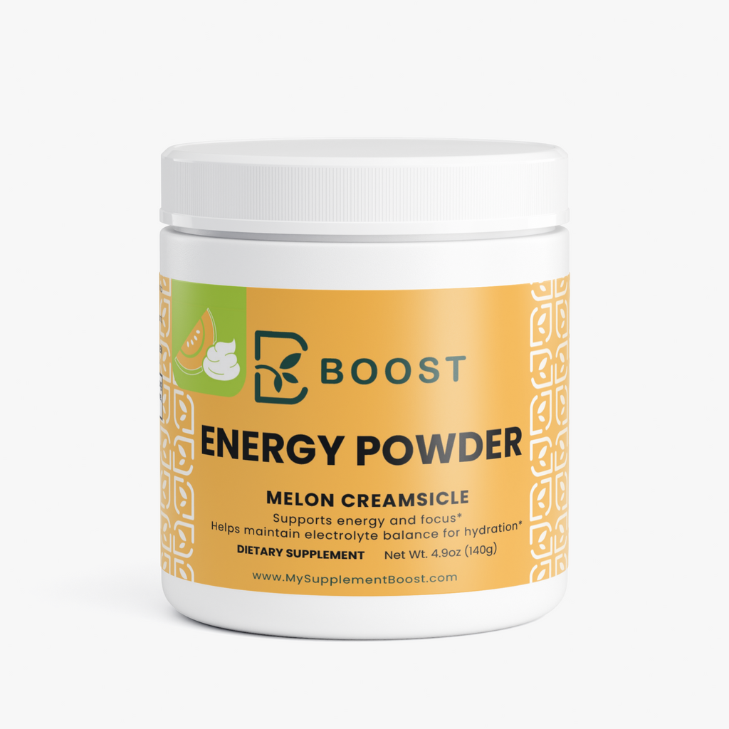 Energy Powder (Melon Creamsicle) by My Supplement Boost, 4.94 oz, front of the tub