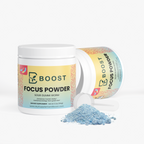 Focus Powder (Sour Gummi Worm) tub tipped open with the powder spilling out