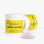 Energy Powder (Yuzu Flavor) tub tipped open with the powder spilling out