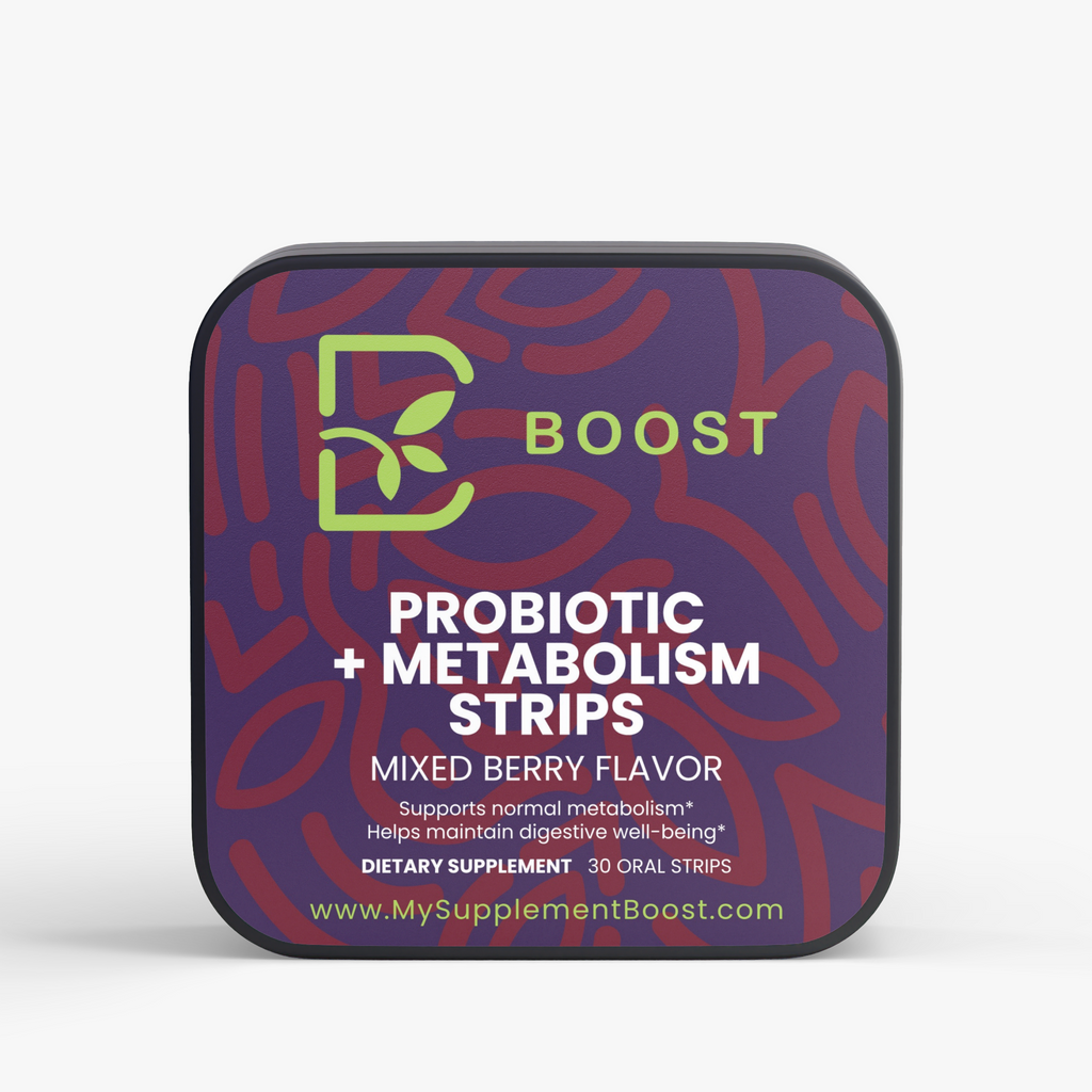 Probiotic + Metabolism Strips by My Supplement Boost, 30 Strips, front of the tin