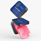 Several Sleep Strips tins stacked at angles on a plain background
